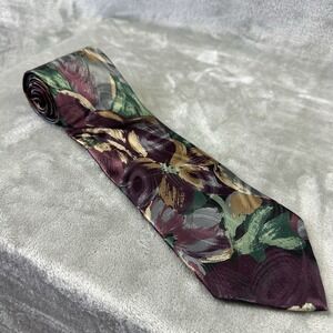 Camden Court Neck Tie 4" x 58" Burgundy Red w/ Multicolor Abstract Floral Print
